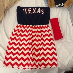 Texas Rangers Strapless Dress with Chevron Pattern and red detachable belt